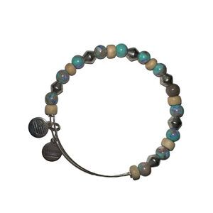 ALEX & ANI SILVER TONE BANGLE/BRACELET WITH TEAL BEADS